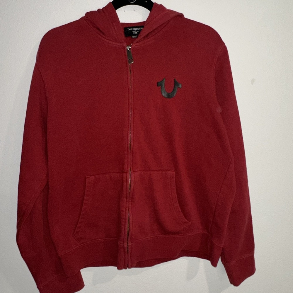 True Religion size l Men's Full Zip Long Sleeve Hoodie Red